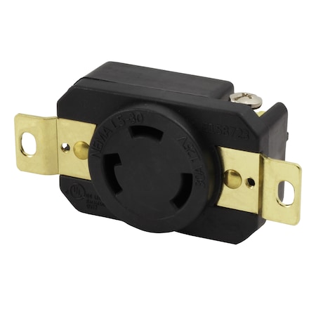 Ac Works Locking Receptacle, L5-30R, 30 A, 125V AC, 2 Pole, Flush Mount, Black FML530R